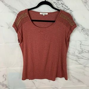 Rose + Olive rust colored shirt brass beaded slvs